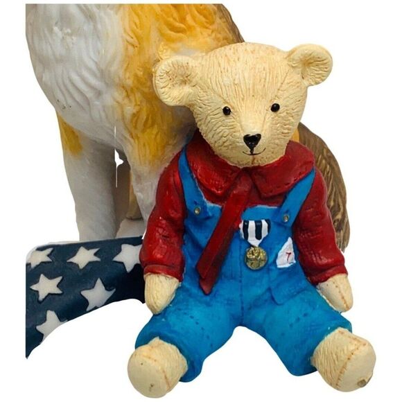 Vintage Sarah’s Attic American Flag Purple Heart Patriotic Brown Bear Figurine - Picture 3 of 11
